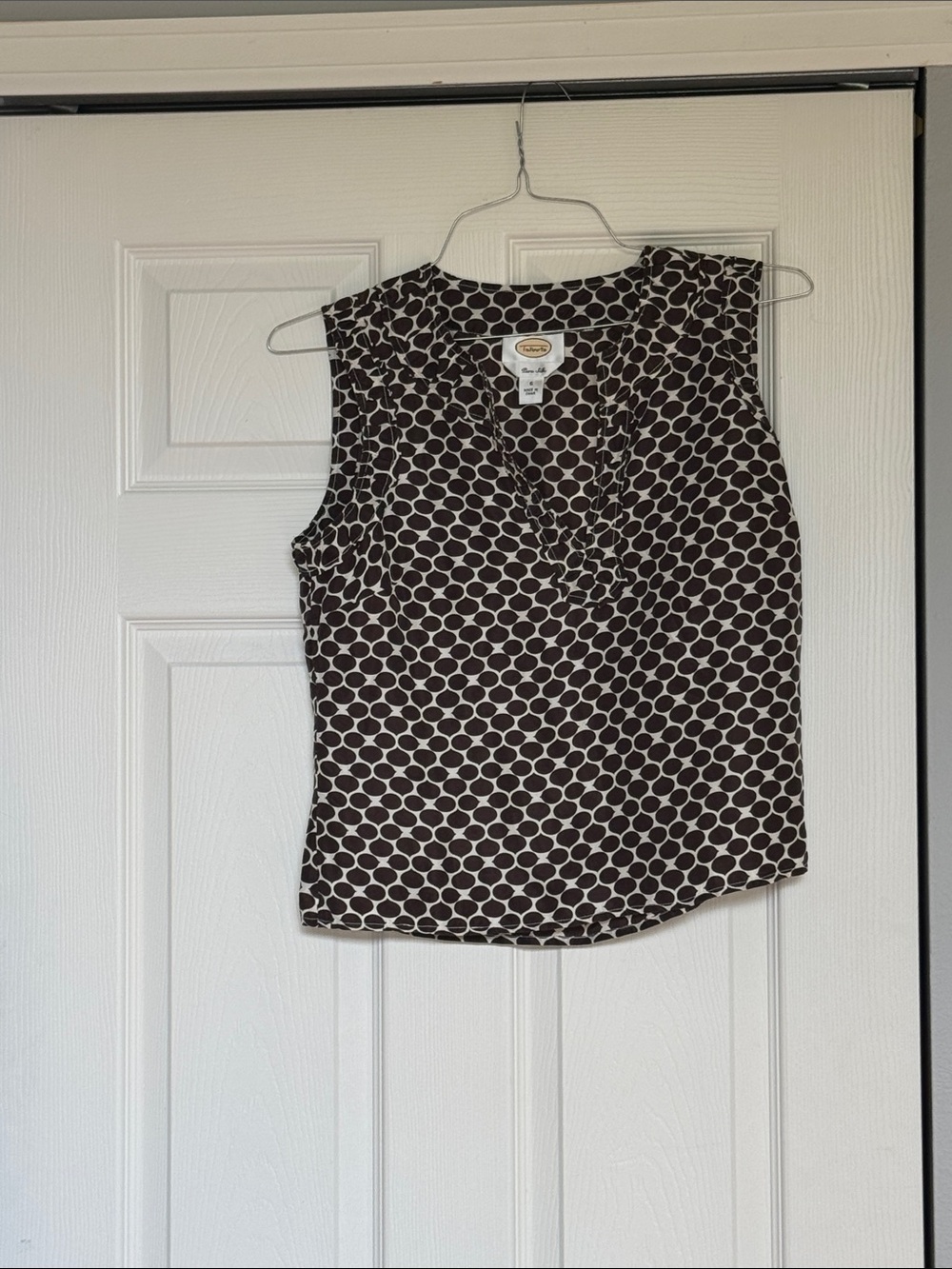 Talbots Brown and cream Polka-Dot Sleeveless V-Neck Top
